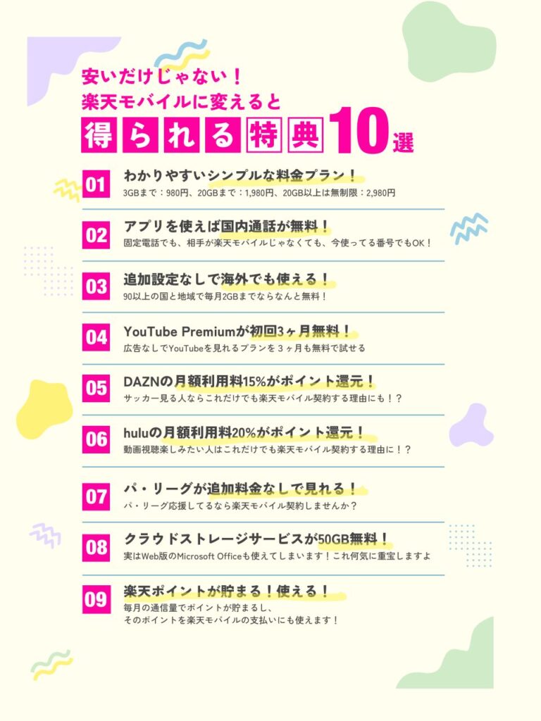 楽天モバイル契約で得られる特典10選